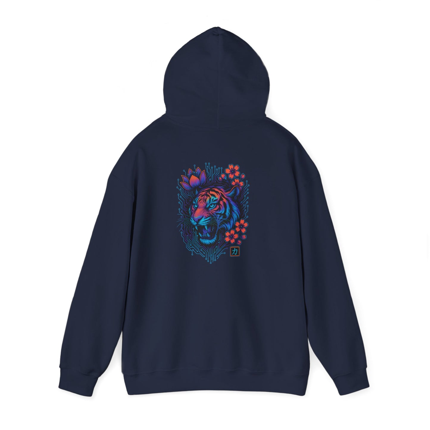 Tiger Rose Hoodie — Neon Floral Tiger Back Graphic Hoodie