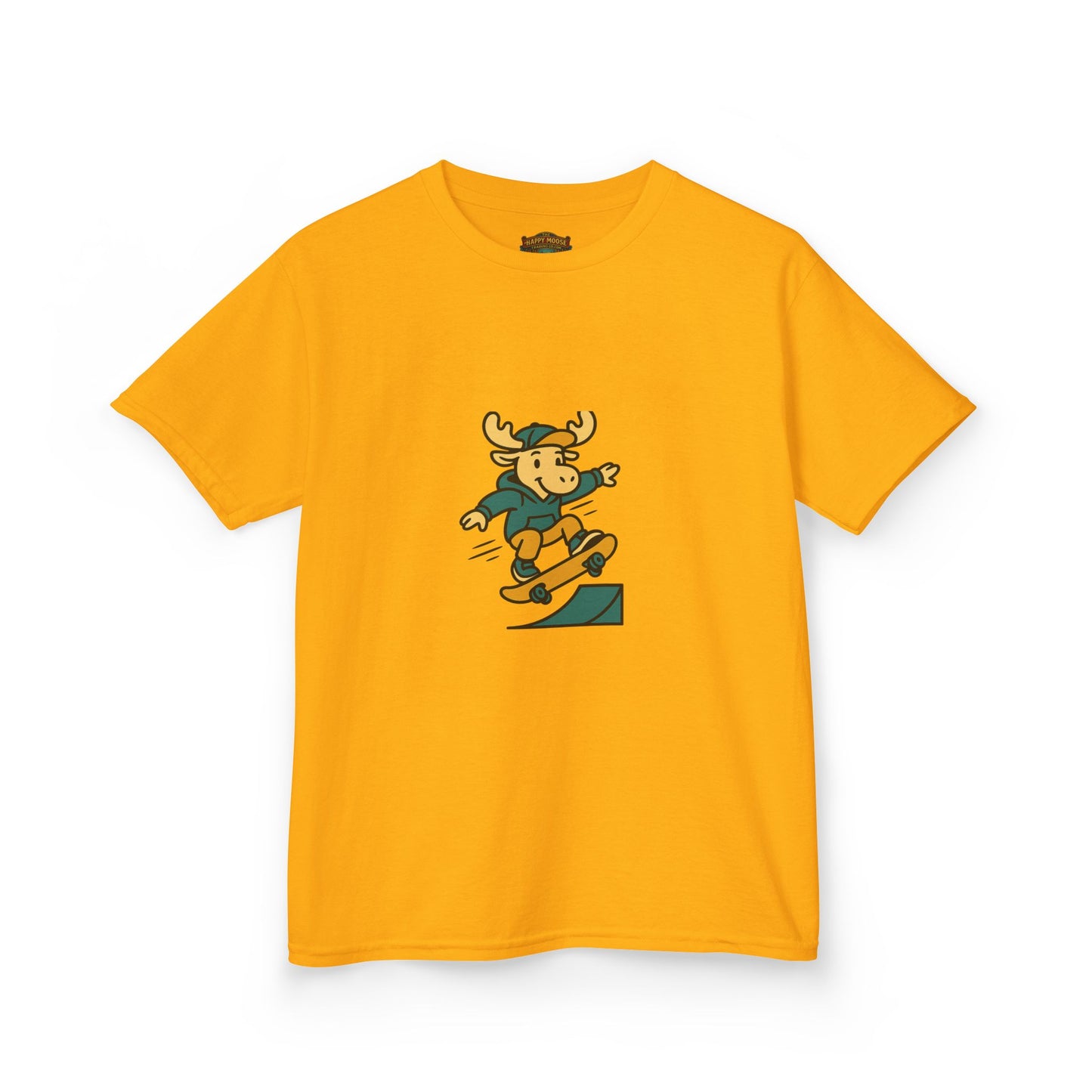 Kids Skateboarding Moose T‑Shirt — Cute Outdoorsy Cartoon Tee for Kids