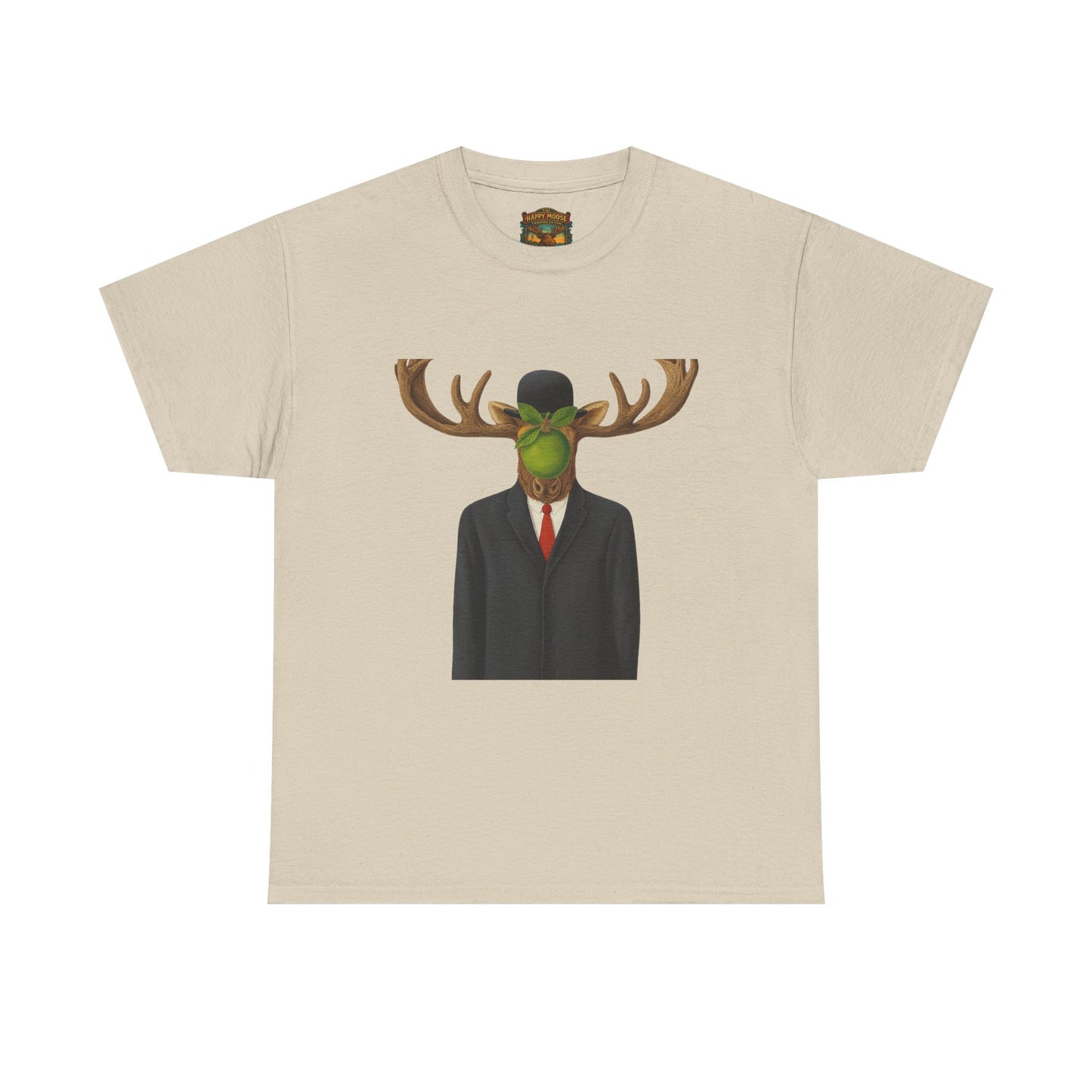 Surreal Moose Head Suit T‑Shirt — 'Man with Antlers' Artistic Graphic Tee