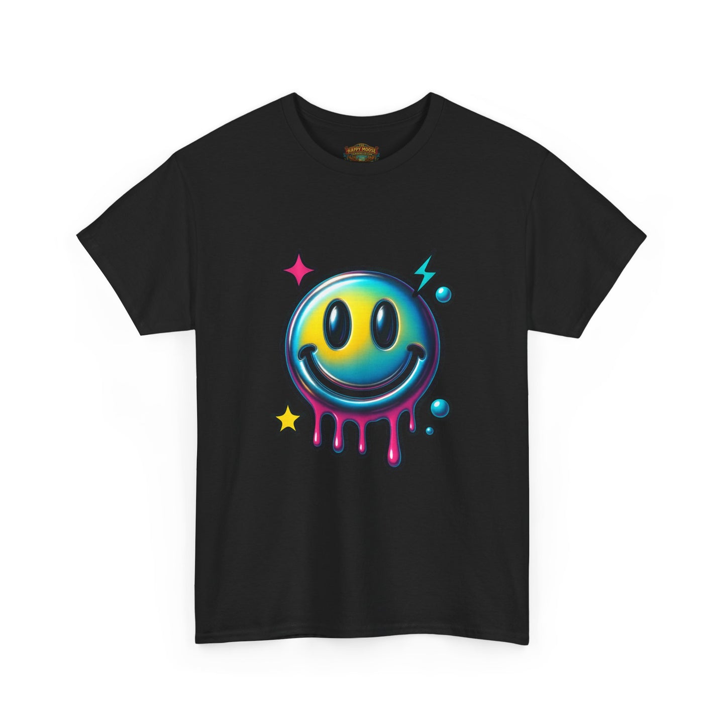 Smiley Drip Graphic Tee — Neon Melting Smiley Face T-Shirt