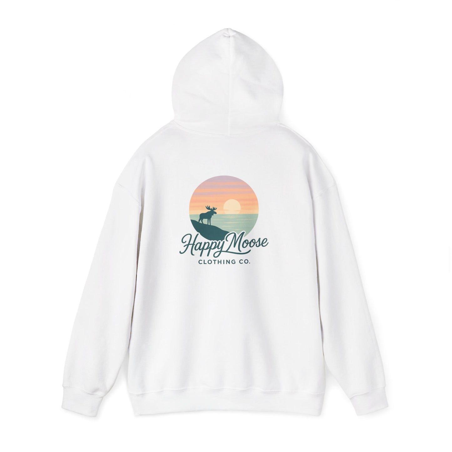 Happy Moose Hoodie — Sunset Lake Graphic Hooded Sweatshirt