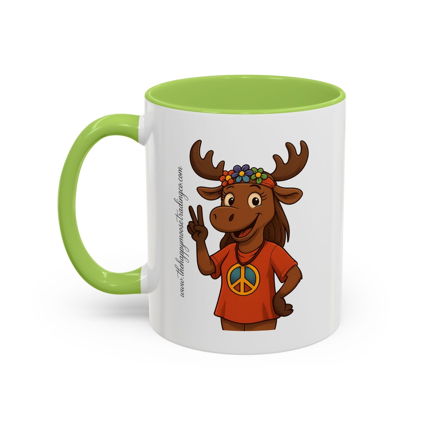 Peace Sign Moose Accent Coffee Mug — Hippie Moose with Flower Crown (11/15oz)