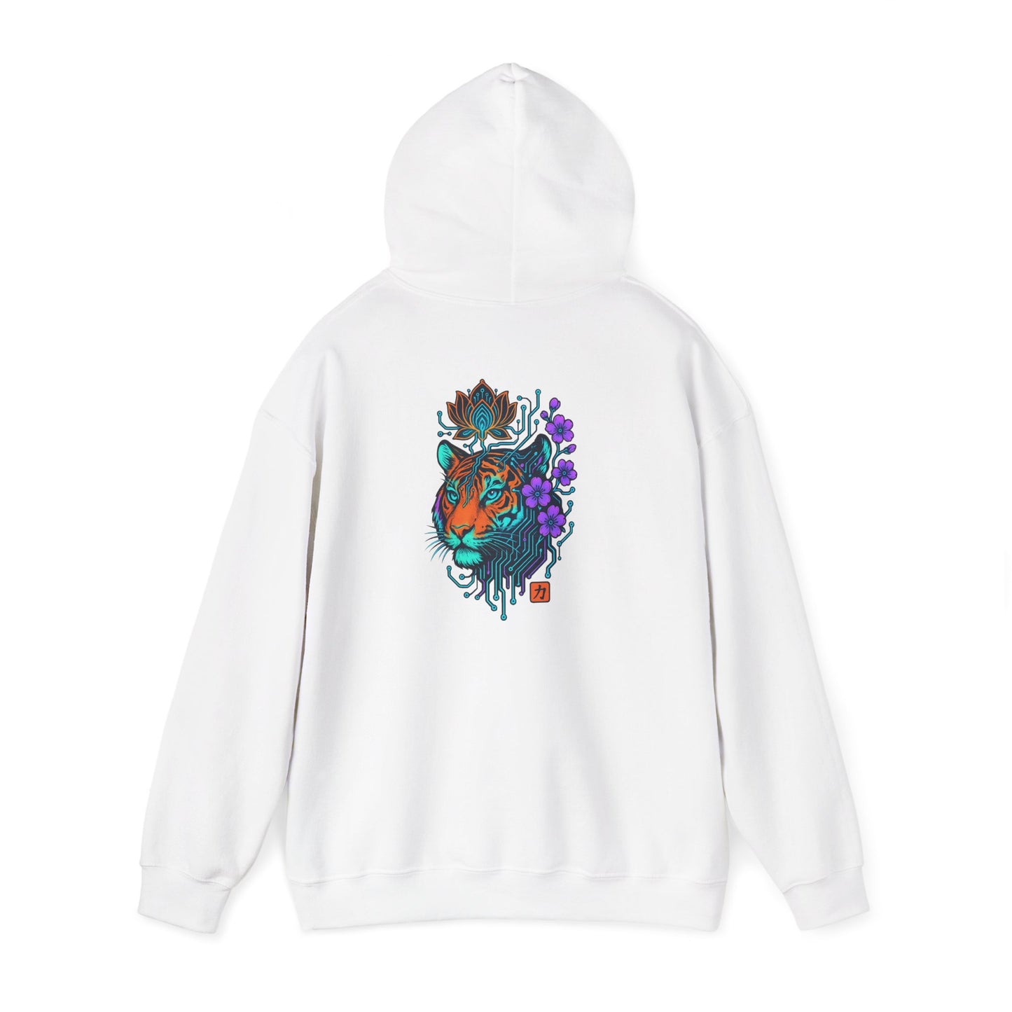 Tiger Floral Hoodie — Vibrant Tiger Head with Purple Blooms Graphic