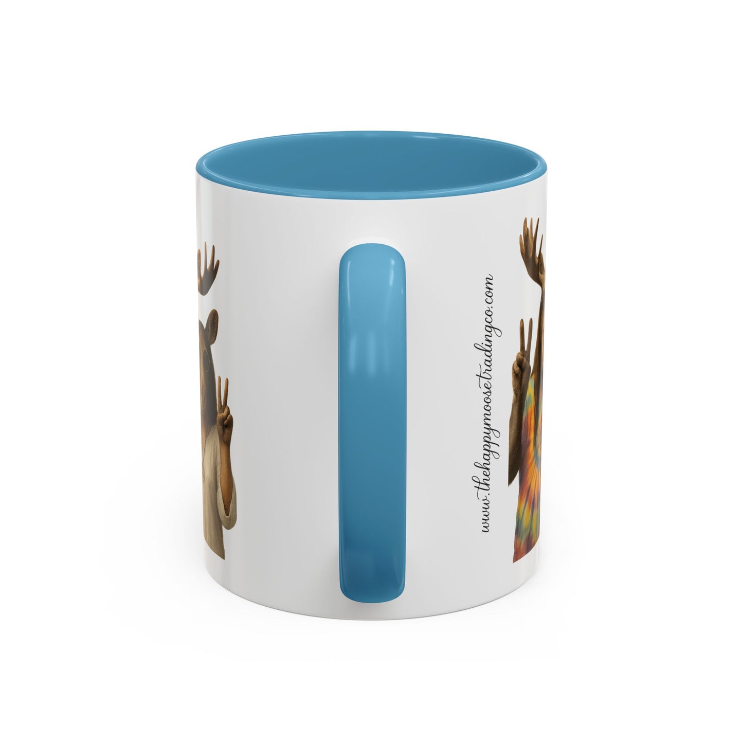 Peaceful Moose Couple Accent Coffee Mug — Hippie Tie-Dye Moose Peace Sign 11/15oz