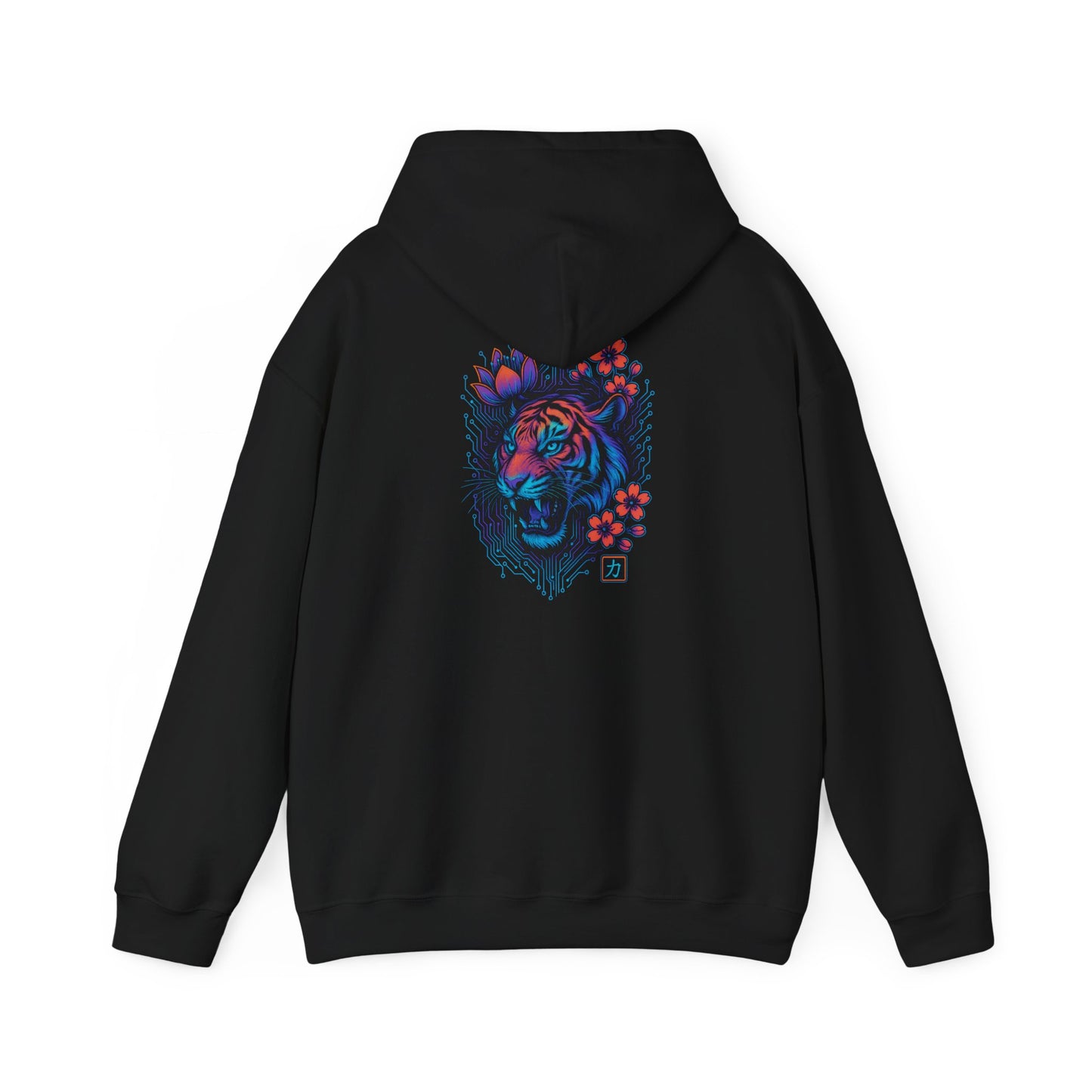 Tiger Rose Hoodie — Neon Floral Tiger Back Graphic Hoodie
