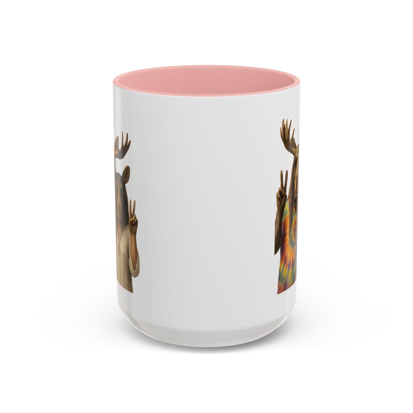 Peaceful Moose Couple Accent Coffee Mug — Hippie Tie-Dye Moose Peace Sign 11/15oz