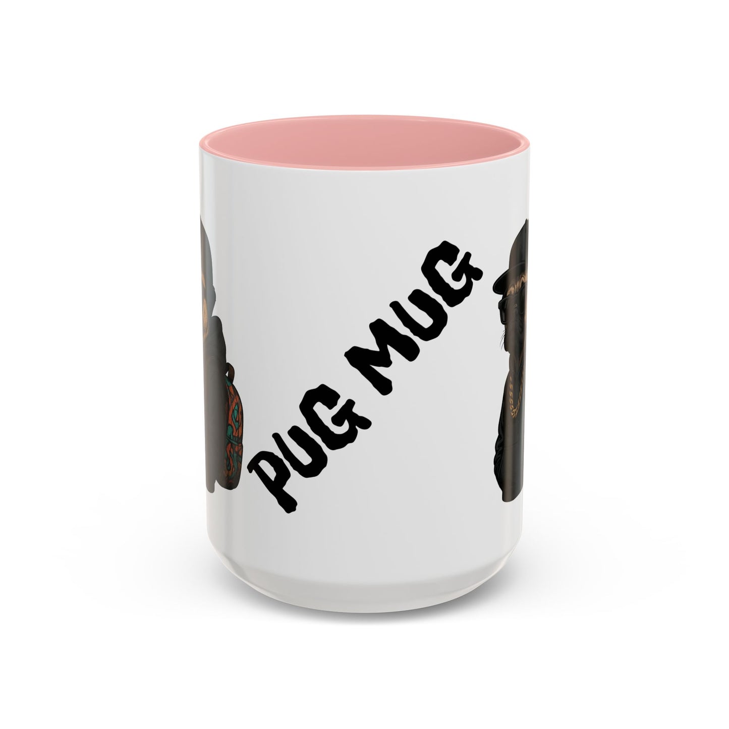 Pug Mug — Red Accent Coffee Mug with Hipster Pug Illustration (11/15oz)
