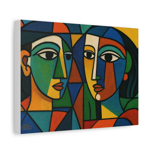 Abstract Cubist Faces Matte Canvas Wall Art — Colorful Modern Portrait Print