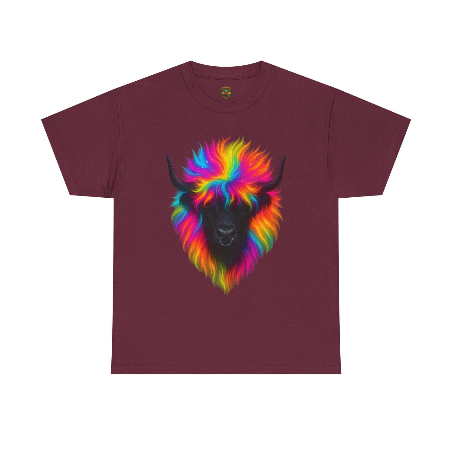 Rainbow Highland Cow T-Shirt — Colourful Neon Graphic Tee