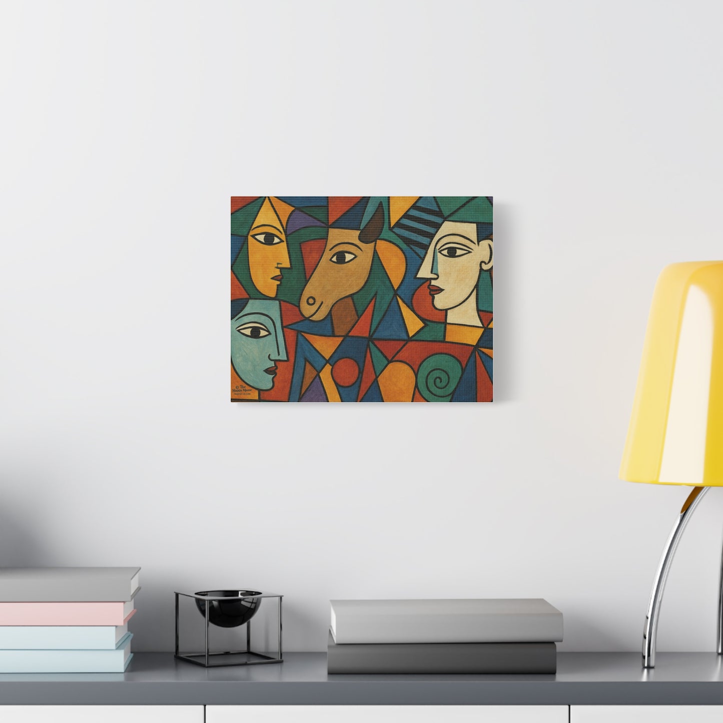 Abstract Cubist Faces Canvas Print — Colorful Stretched Wall Art