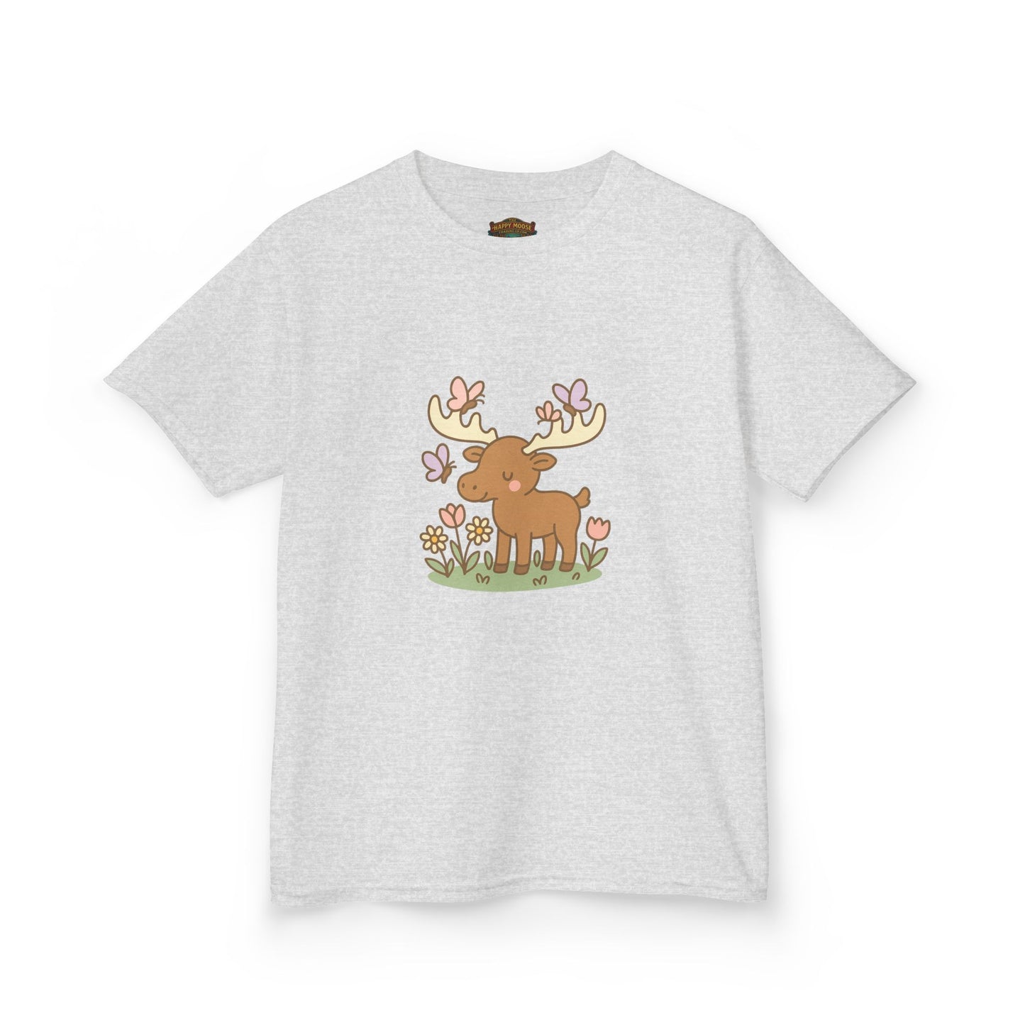 Kids T-Shirt — Cute Woodland Moose with Butterflies Kids Tee