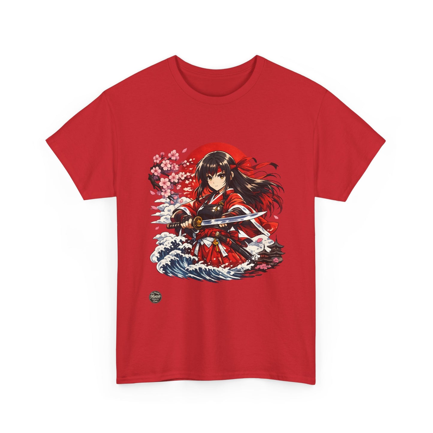 Anime Samurai Tee — Red Kimono Warrior Graphic T-Shirt #E006