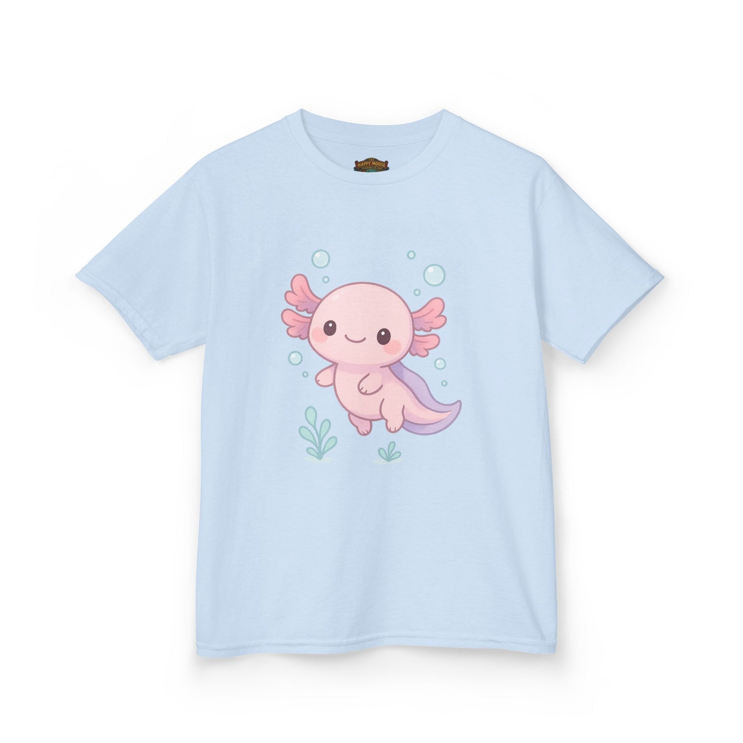 Kids Axolotl T‑Shirt — Cute Pink Axolotl Cartoon Tee for Kids