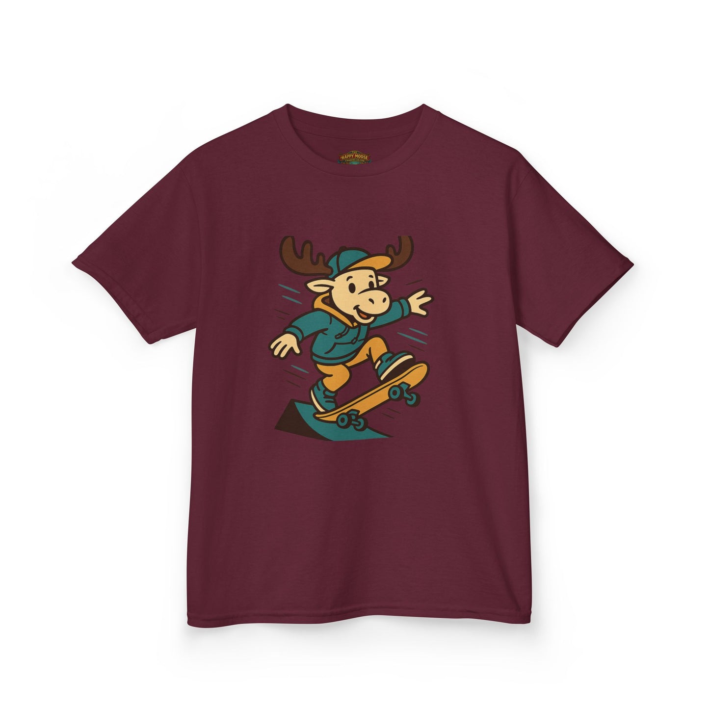 Kids Skateboarding Moose T‑Shirt — Cute Cartoon Skateboard Tee for Boys & Girls