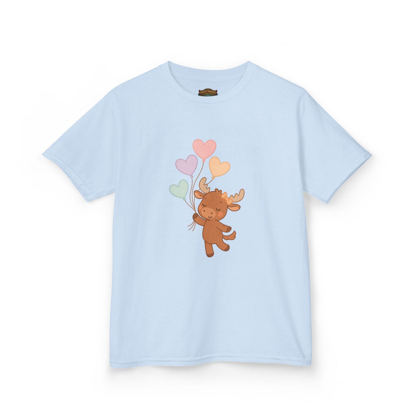 Kids Tee — Cute Moose Holding Heart Balloons | Toddler Gift