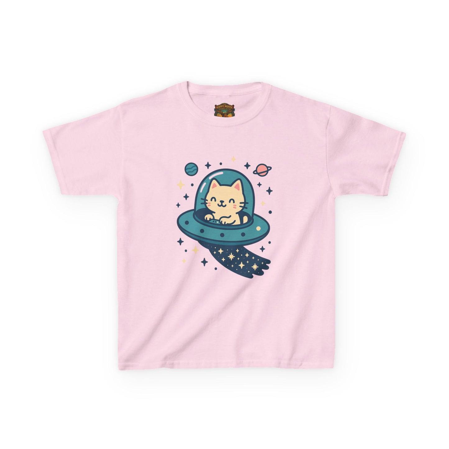 Kids Tee — Cute Cat in UFO Spacecraft Graphic