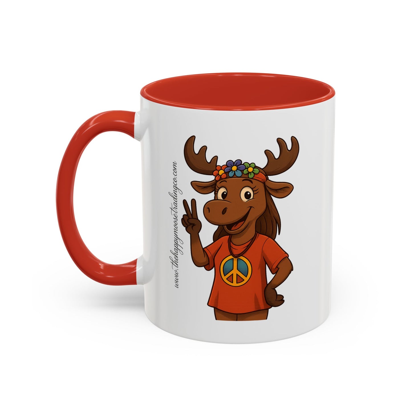 Peace Sign Moose Accent Coffee Mug — Hippie Moose with Flower Crown (11/15oz)
