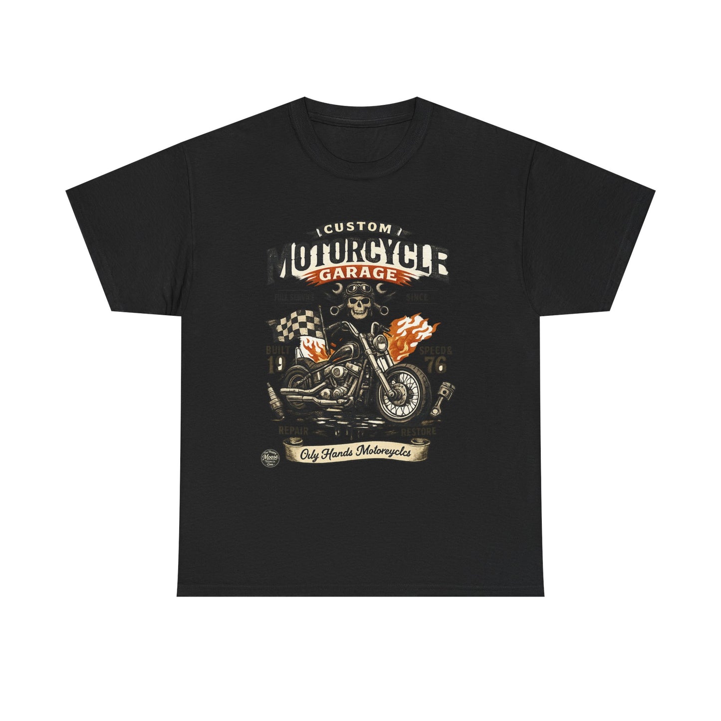 Oily Hands Motorcycle Garage Tee — Vintage Biker Skull & Chopper T-Shirt #021 E
