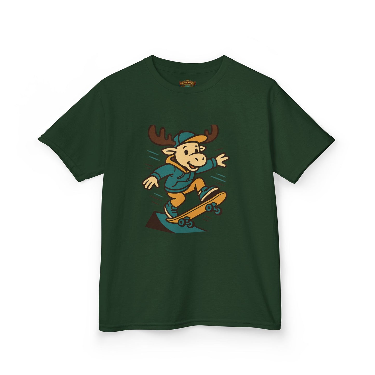 Kids Skateboarding Moose T‑Shirt — Cute Cartoon Skateboard Tee for Boys & Girls