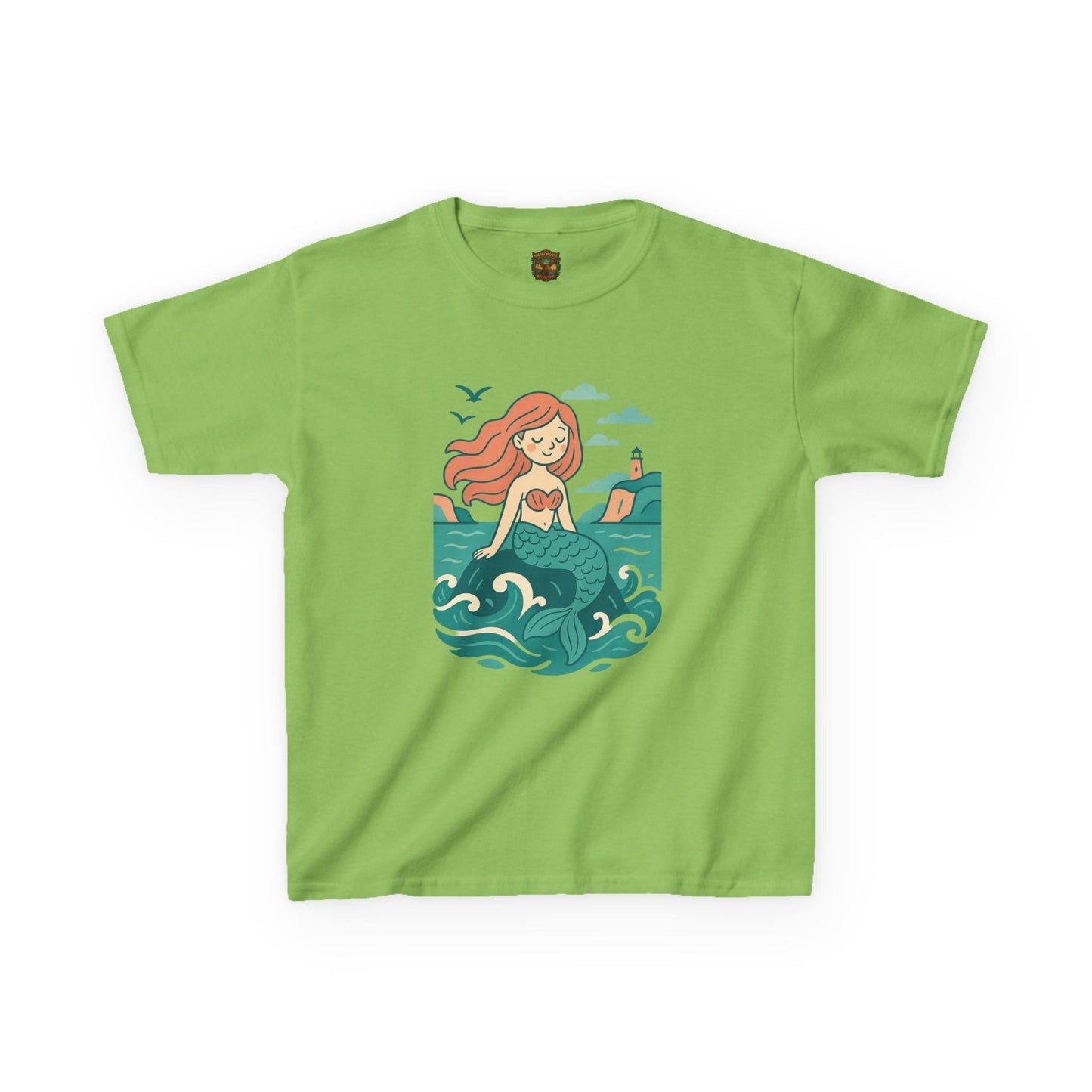 Kids Mermaid Graphic Tee — Cute Redhead Mermaid Ocean Illustration