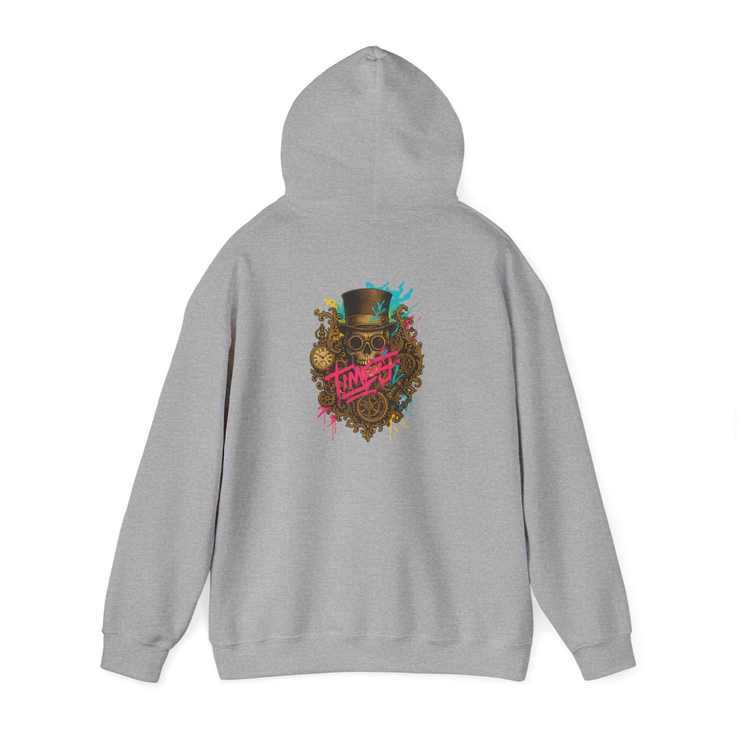 Steampunk Heart Graphic Hoodie — Vintage Gears & Neon Script Back Print