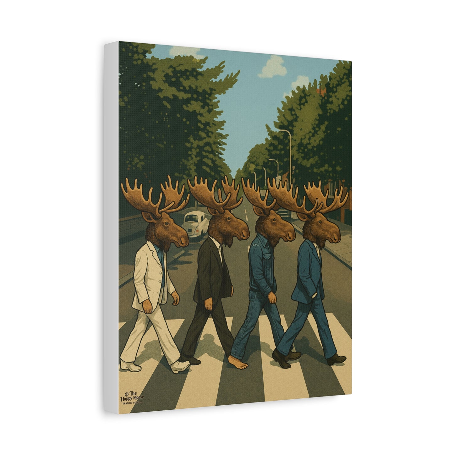 Moose Crossing Canvas Print — Retro Abbey Road Parody Wall Art