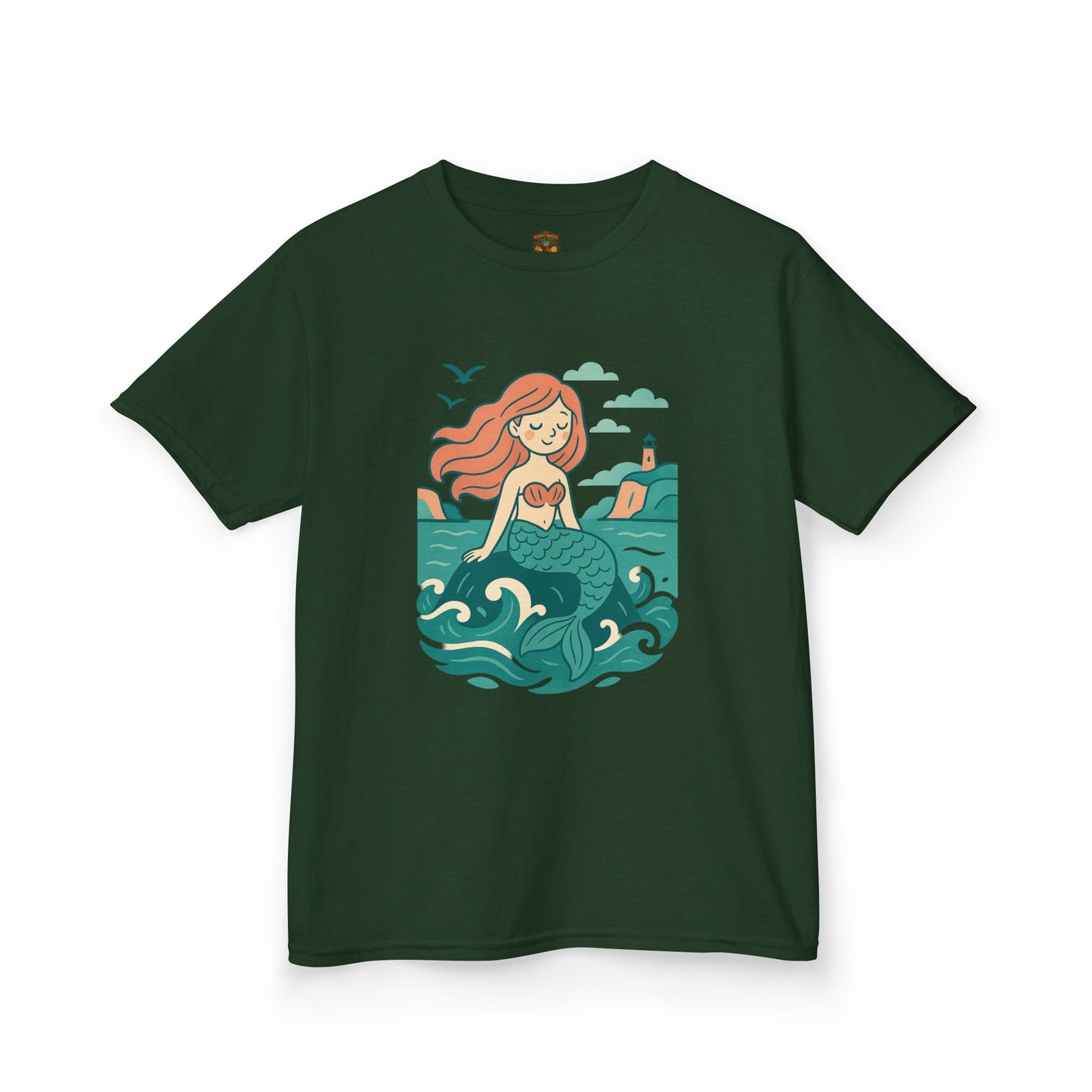 Kids Mermaid Graphic Tee — Cute Redhead Mermaid Ocean Illustration