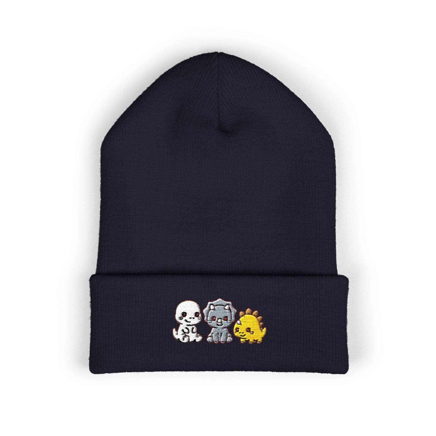 Embroidered Cute Character Cuffed Beanie — Trio Skull, Robot & Chick Winter Hat