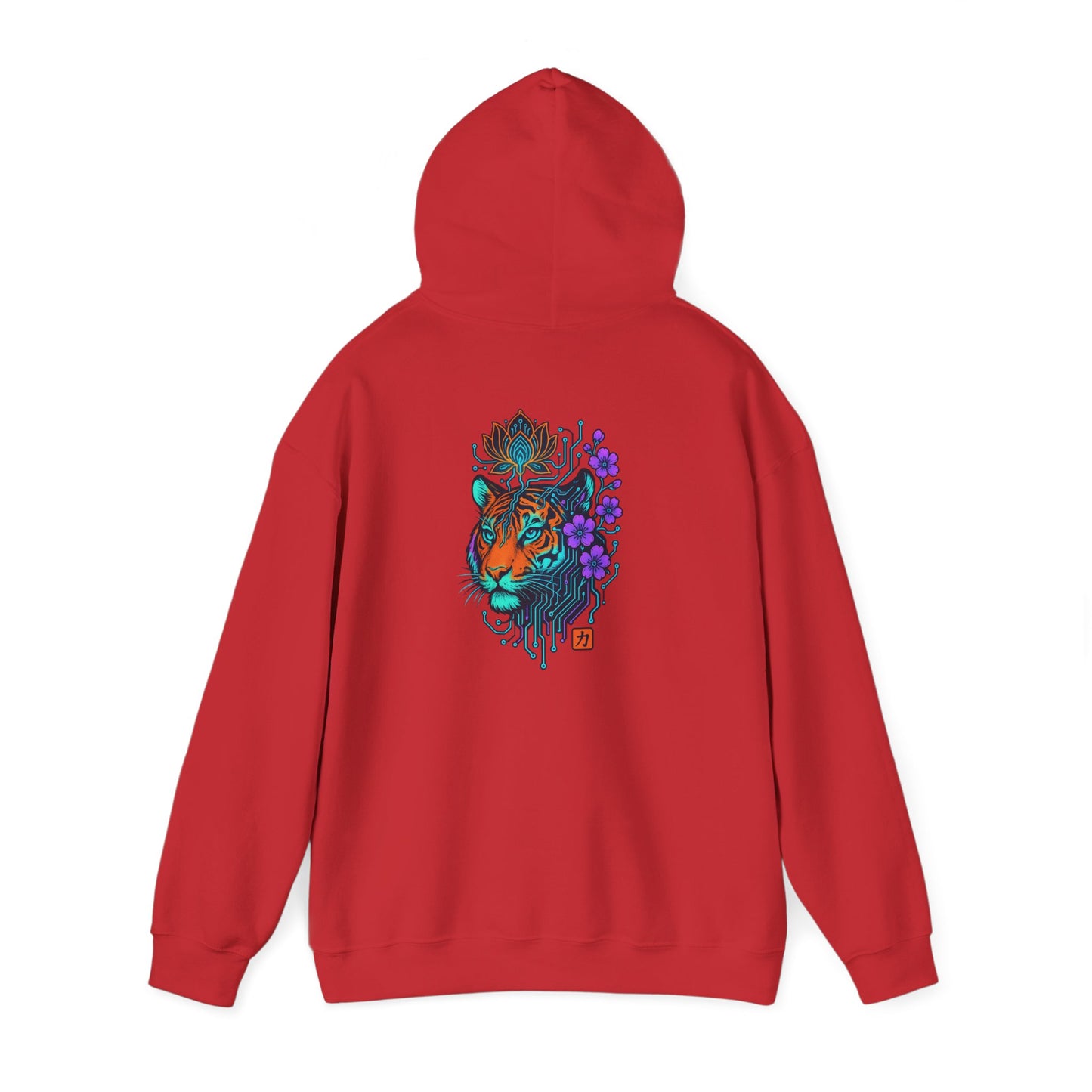 Tiger Floral Hoodie — Vibrant Tiger Head with Purple Blooms Graphic