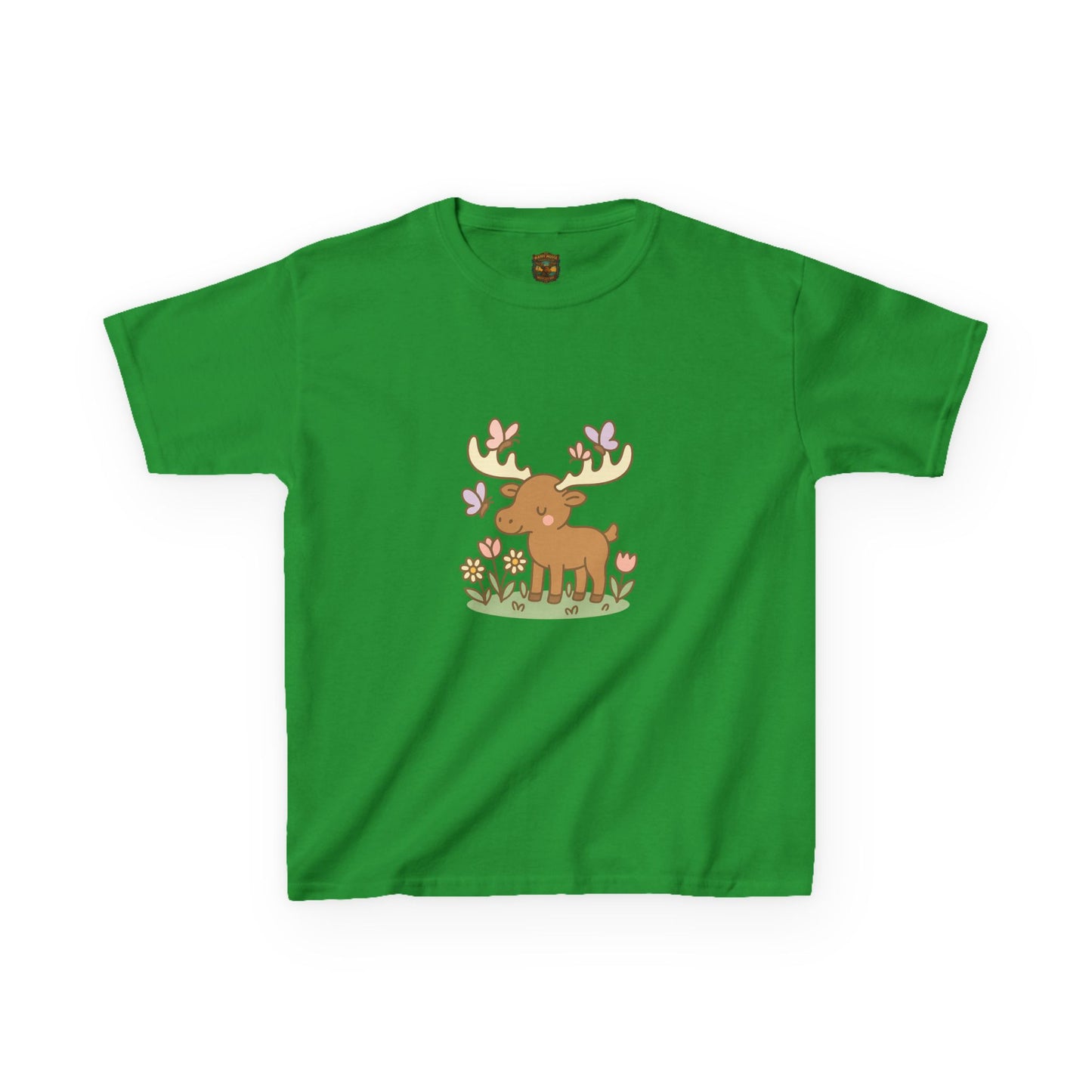 Kids T-Shirt — Cute Woodland Moose with Butterflies Kids Tee