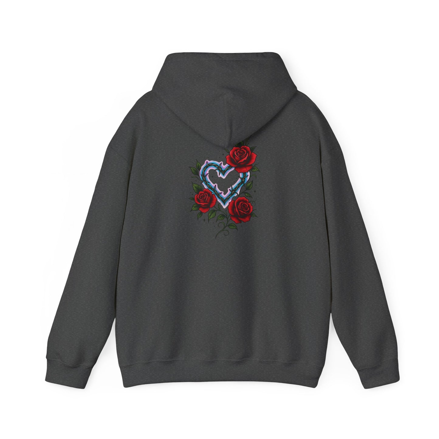 Hoodie — Smoky Heart with Red Roses Back Graphic