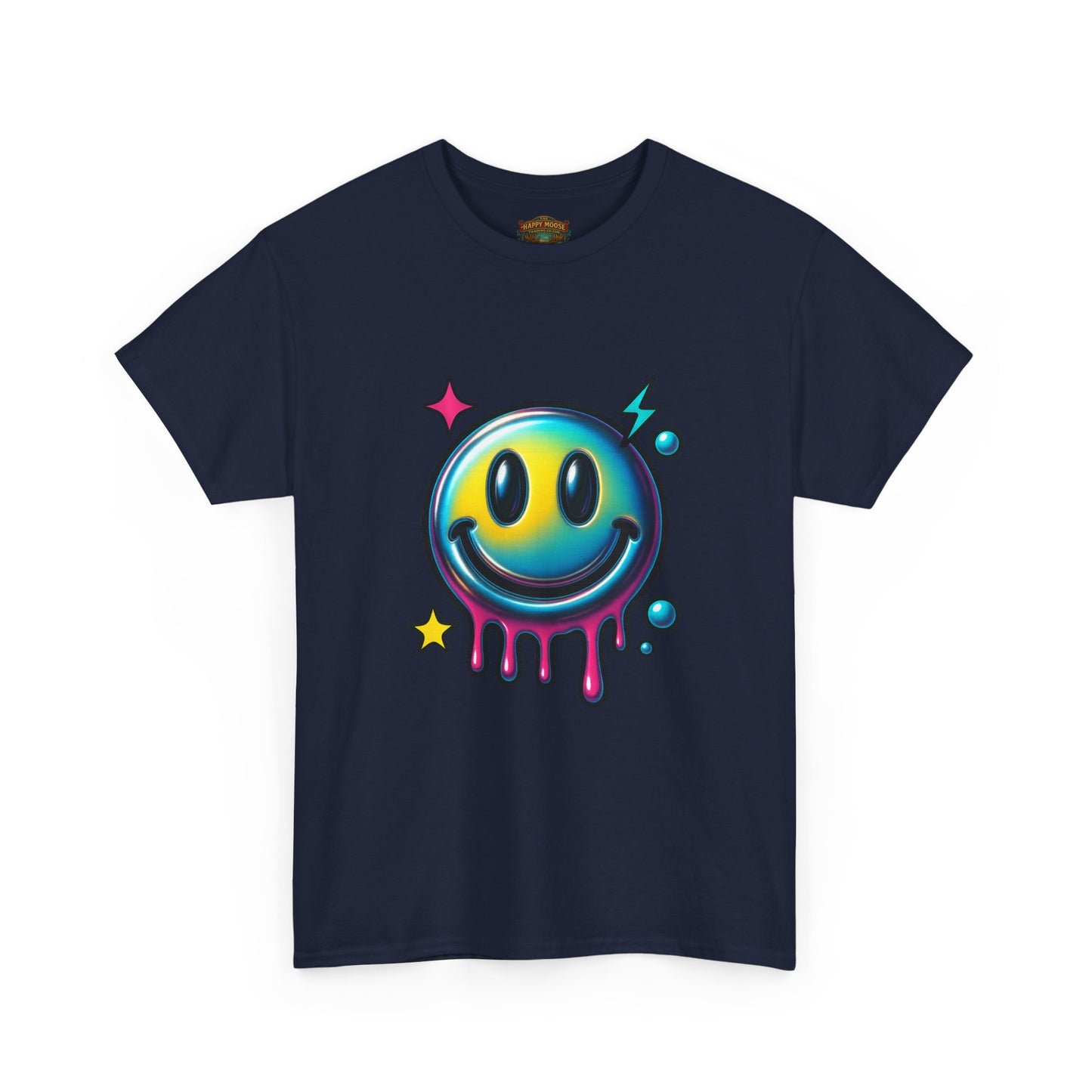 Smiley Drip Graphic Tee — Neon Melting Smiley Face T-Shirt