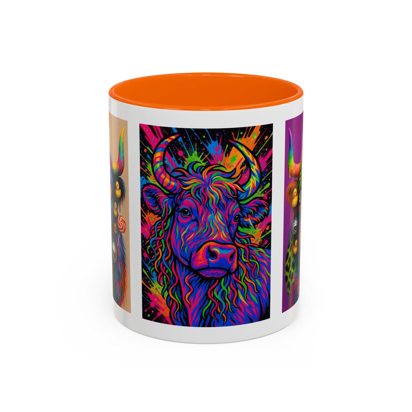 Psychedelic Highland Cow Accent Coffee Mug — Colorful Neon Farm Animal Art (11/15 oz)