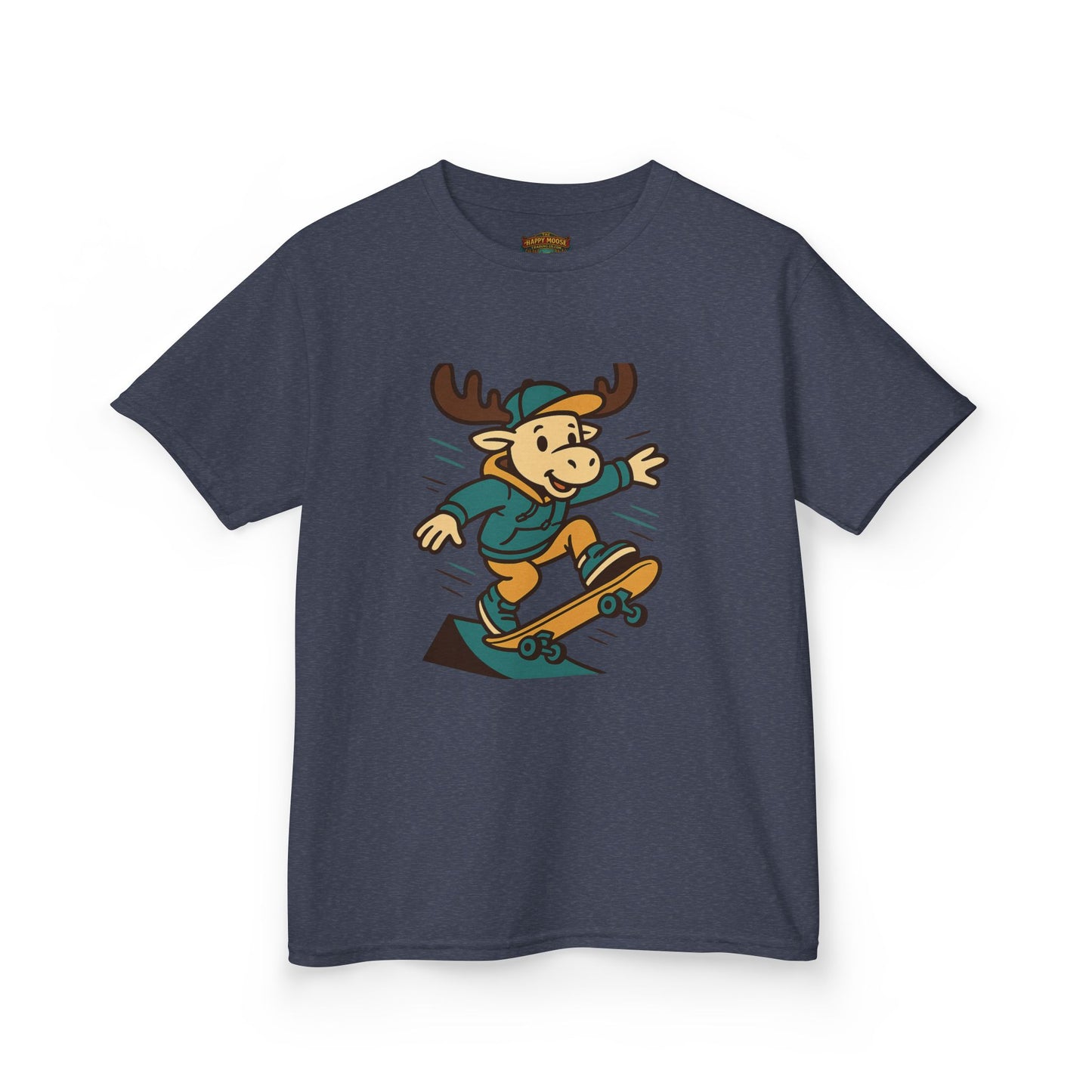 Kids Skateboarding Moose T‑Shirt — Cute Cartoon Skateboard Tee for Boys & Girls