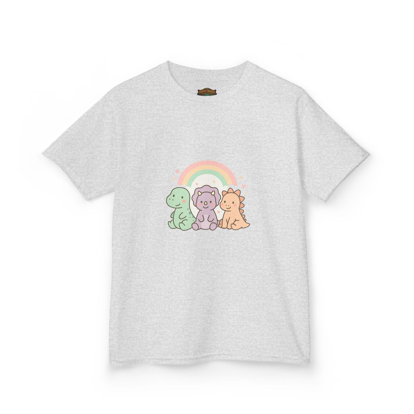 Kids T-Shirt — Cute Pastel Dino Trio with Rainbow