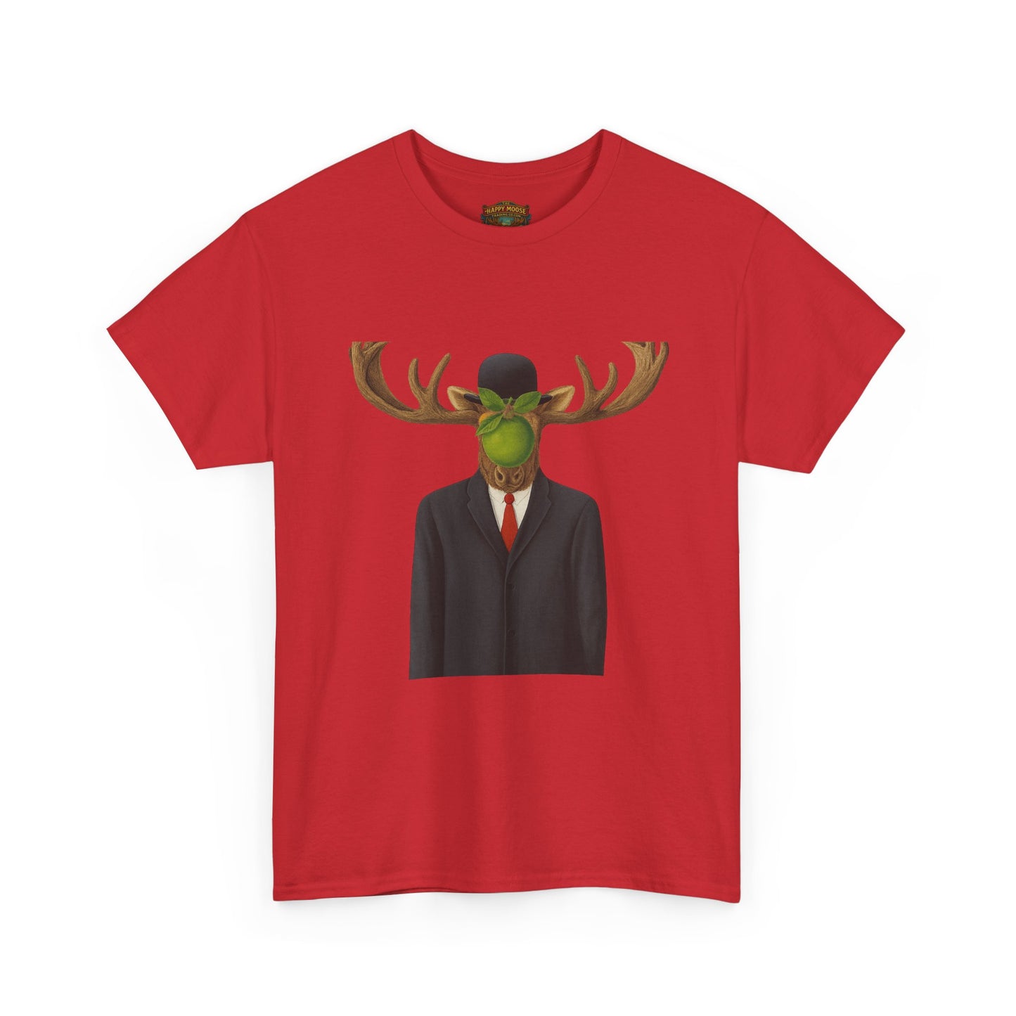 Surreal Moose Head Suit T‑Shirt — 'Man with Antlers' Artistic Graphic Tee