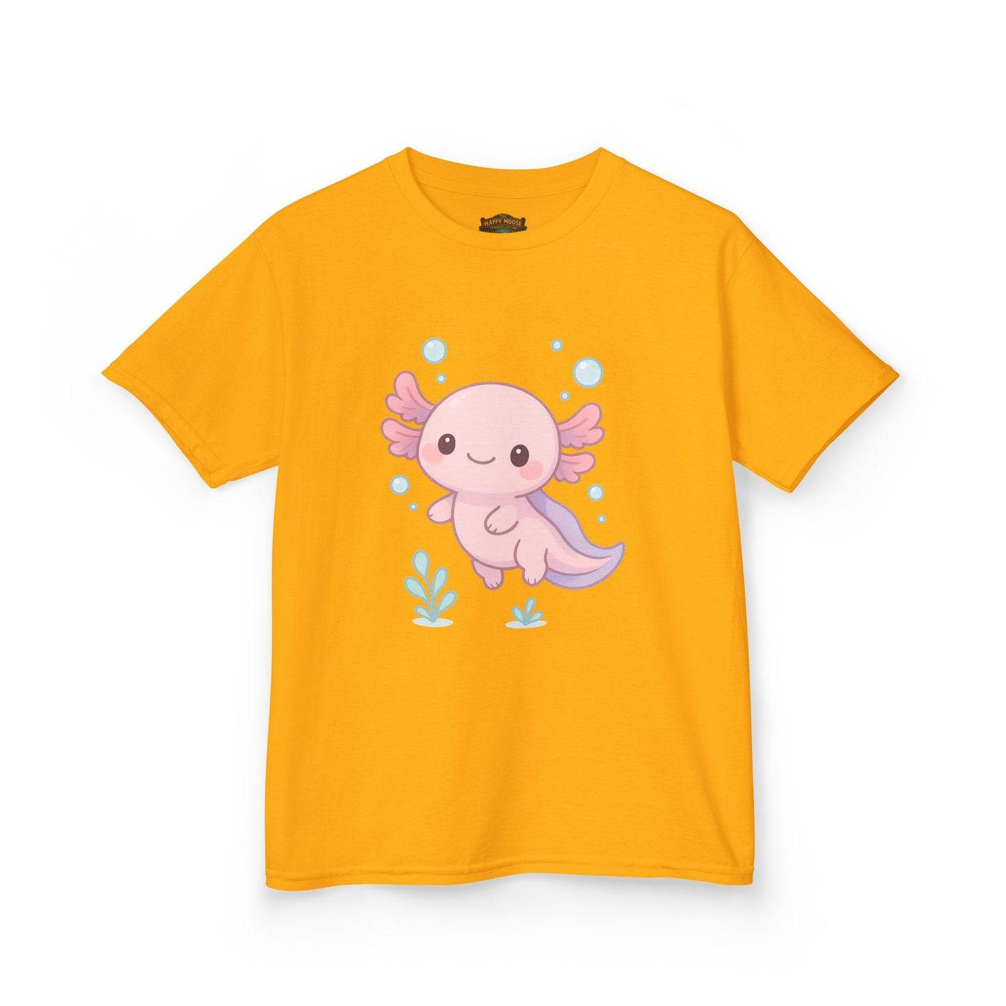Kids Axolotl T‑Shirt — Cute Pink Axolotl Cartoon Tee for Kids