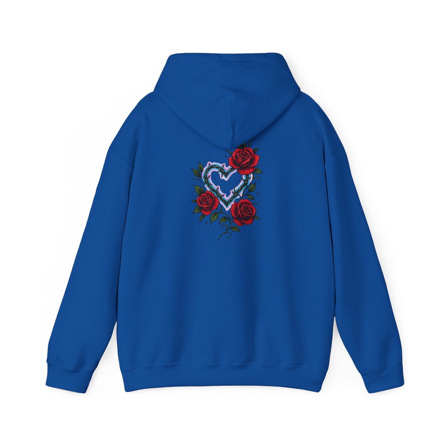 Hoodie — Smoky Heart with Red Roses Back Graphic