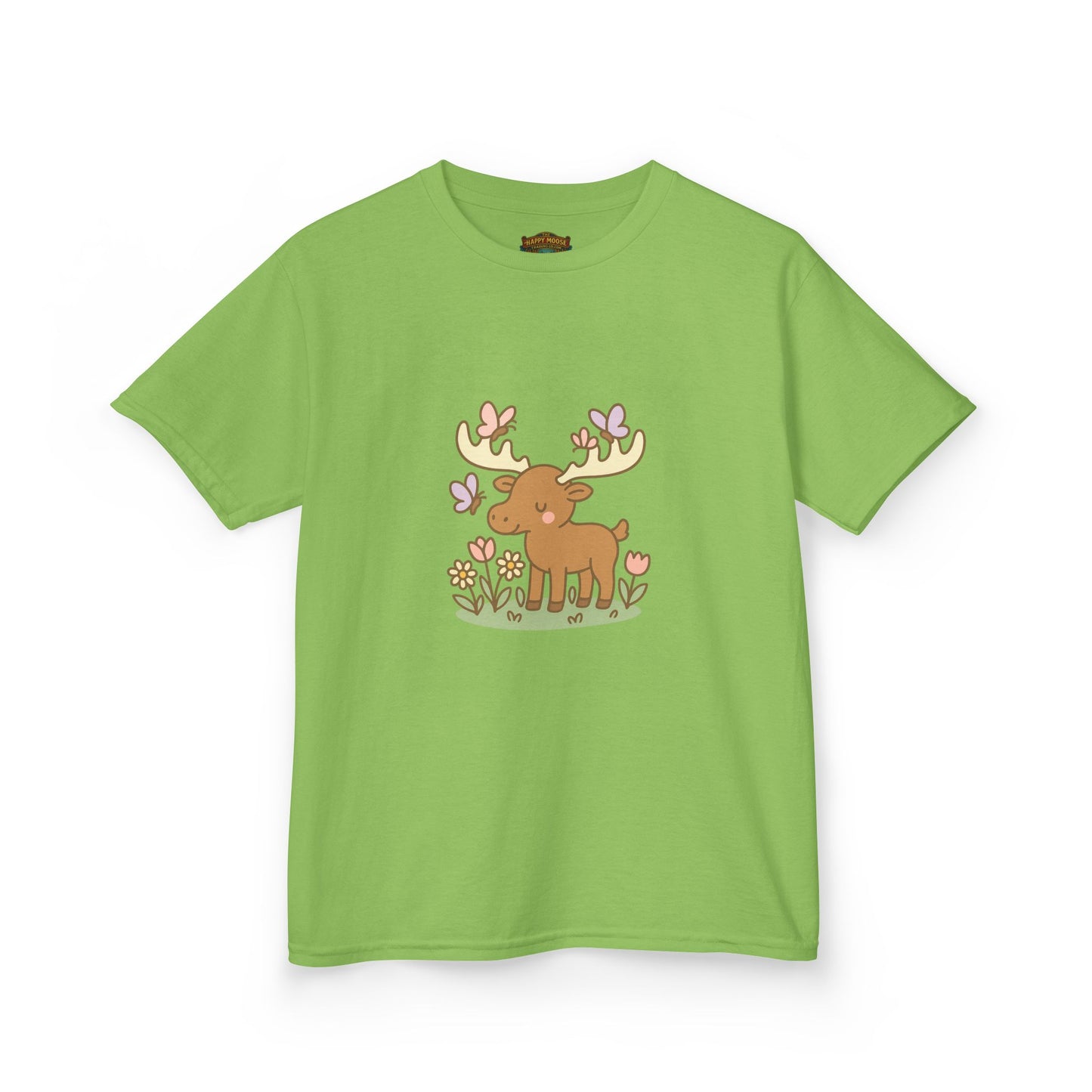 Kids T-Shirt — Cute Woodland Moose with Butterflies Kids Tee