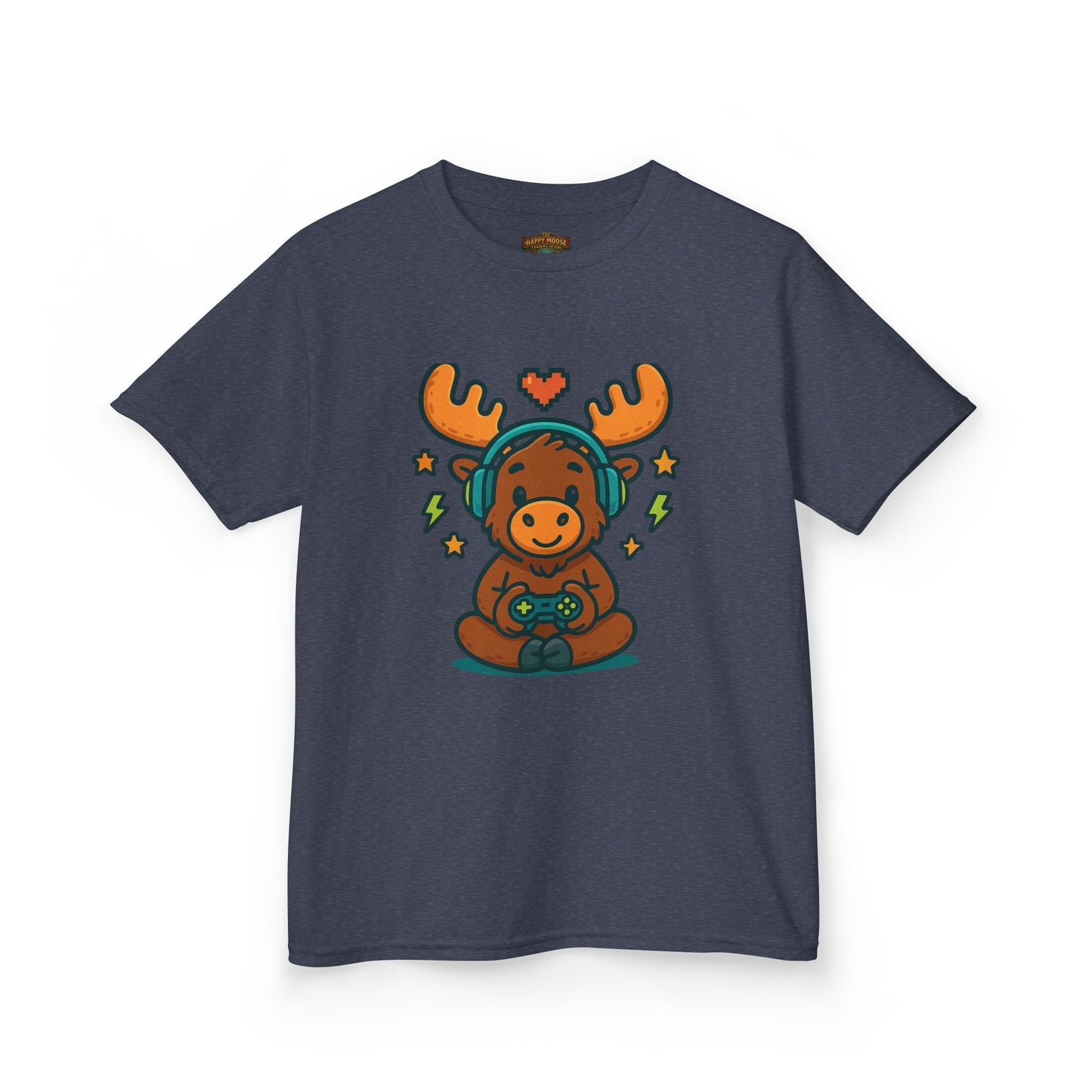 Kids Moose Gamer T‑Shirt — Cute Headset Moose with Controller