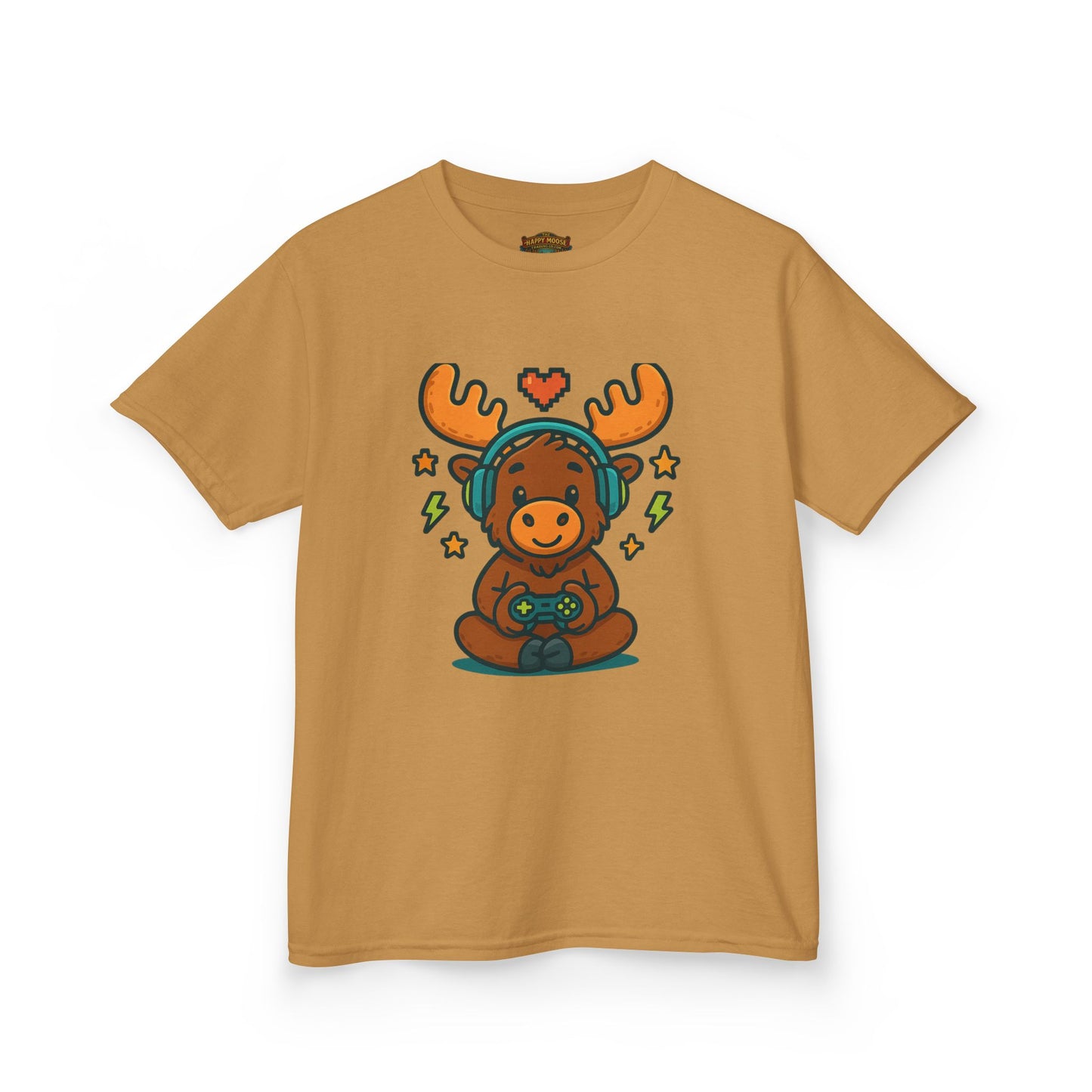 Kids Moose Gamer T‑Shirt — Cute Headset Moose with Controller