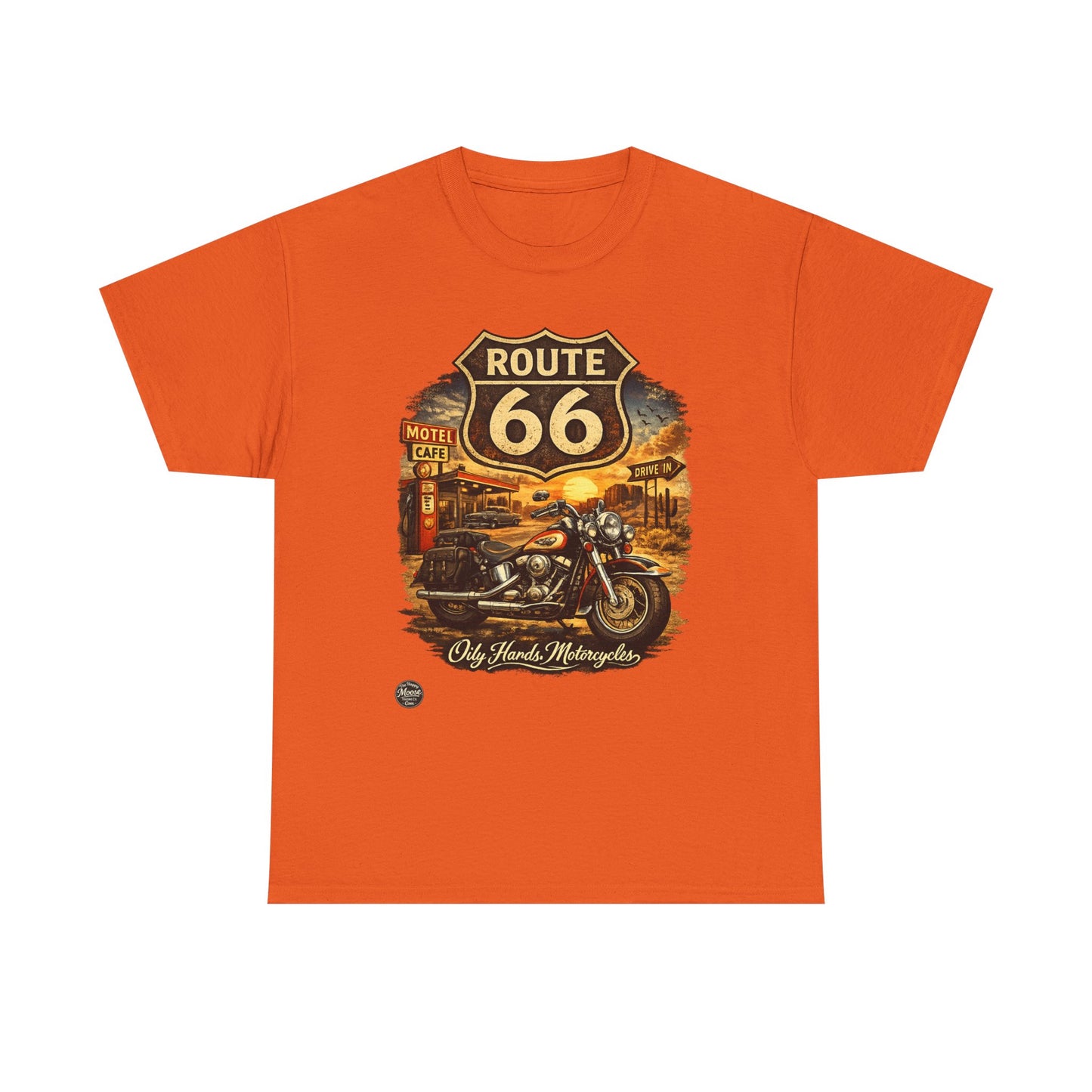 Oily Hands Route 66 Motorcycle Tee — Oily Hands Vintage Biker Retro Shirt #019 E