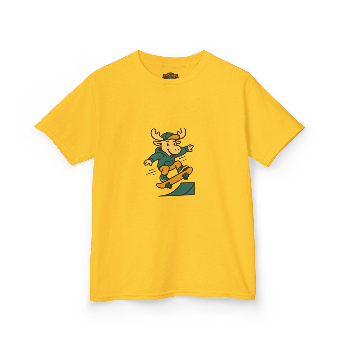 Kids Skateboarding Moose T‑Shirt — Cute Outdoorsy Cartoon Tee for Kids