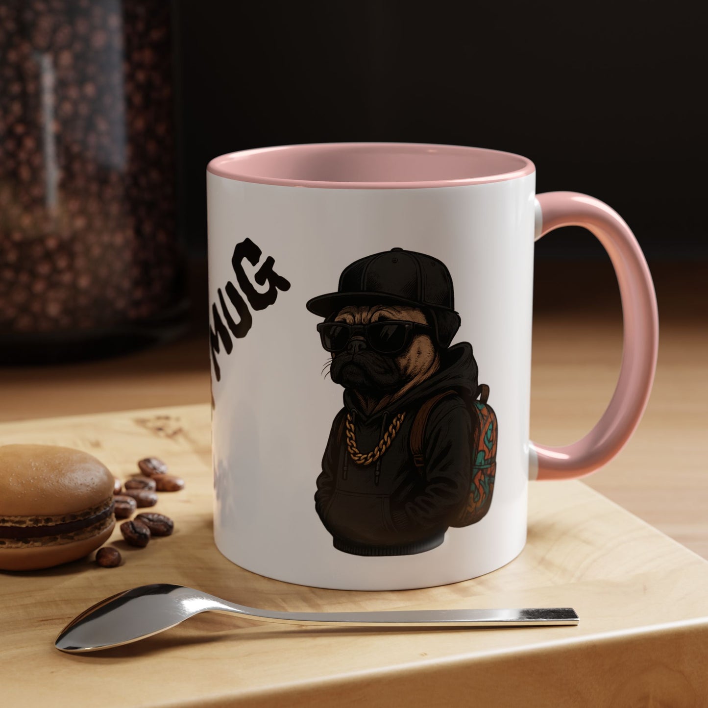 Pug Mug — Red Accent Coffee Mug with Hipster Pug Illustration (11/15oz)