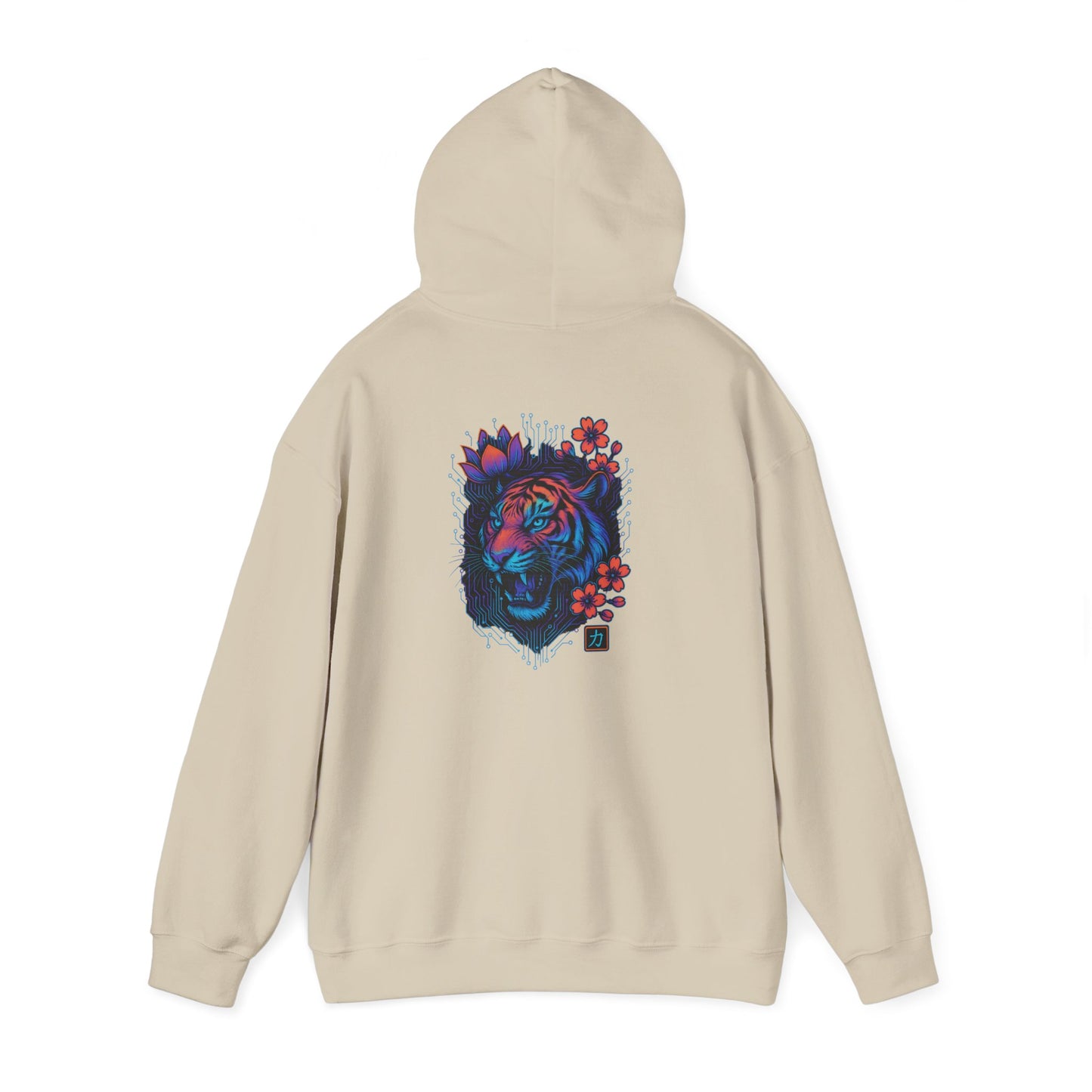 Tiger Rose Hoodie — Neon Floral Tiger Back Graphic Hoodie