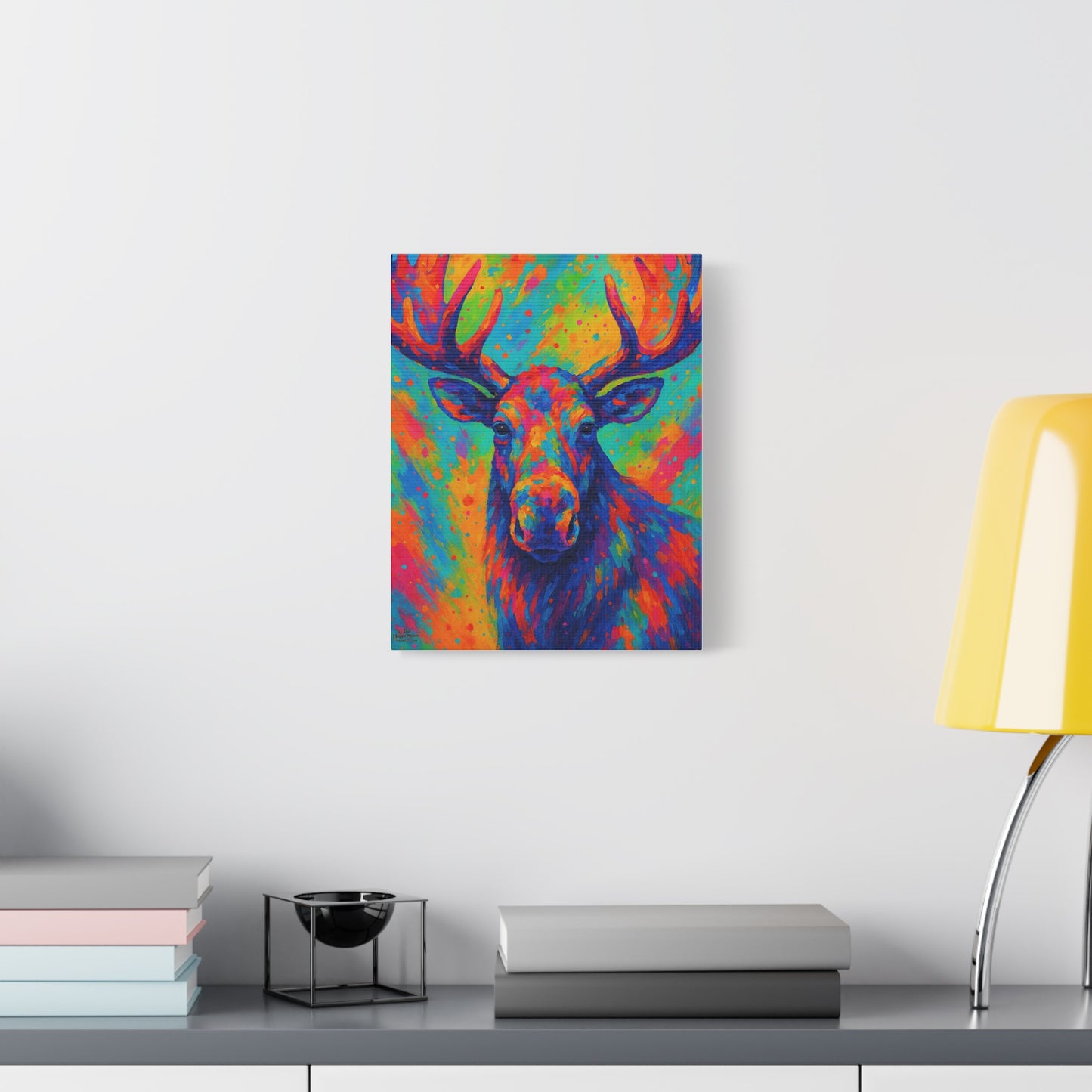 Colorful Moose Wall Art Canvas — Vibrant Wildlife Stretched Matte Canvas