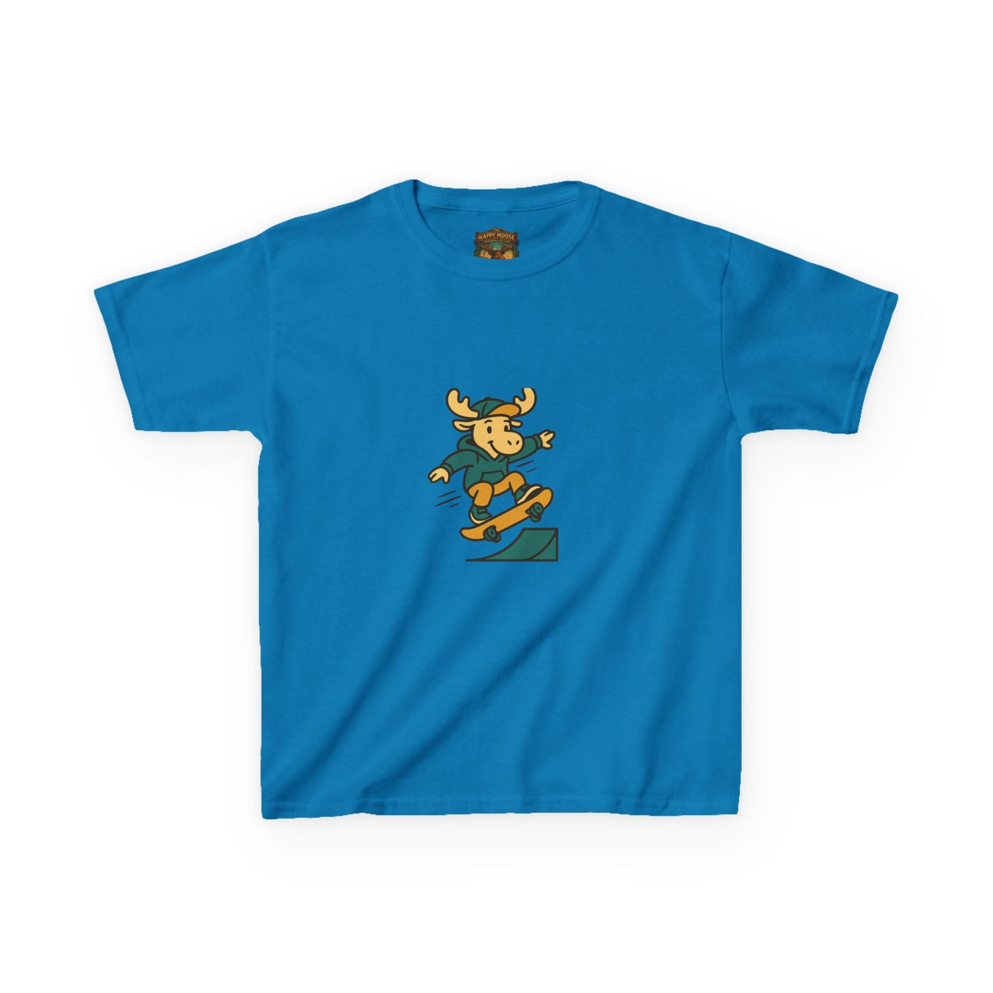 Kids Skateboarding Moose T‑Shirt — Cute Outdoorsy Cartoon Tee for Kids