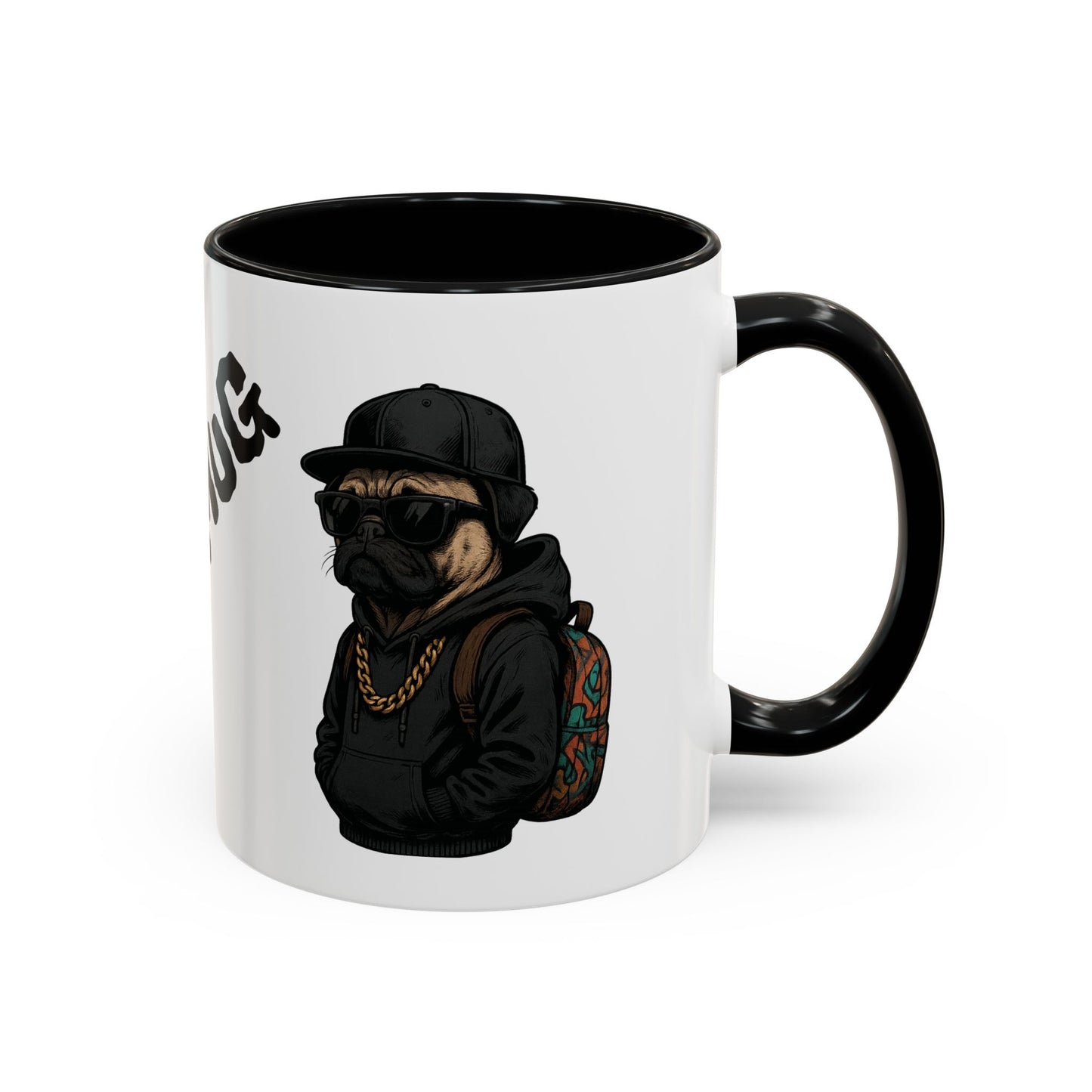 Pug Mug — Red Accent Coffee Mug with Hipster Pug Illustration (11/15oz)