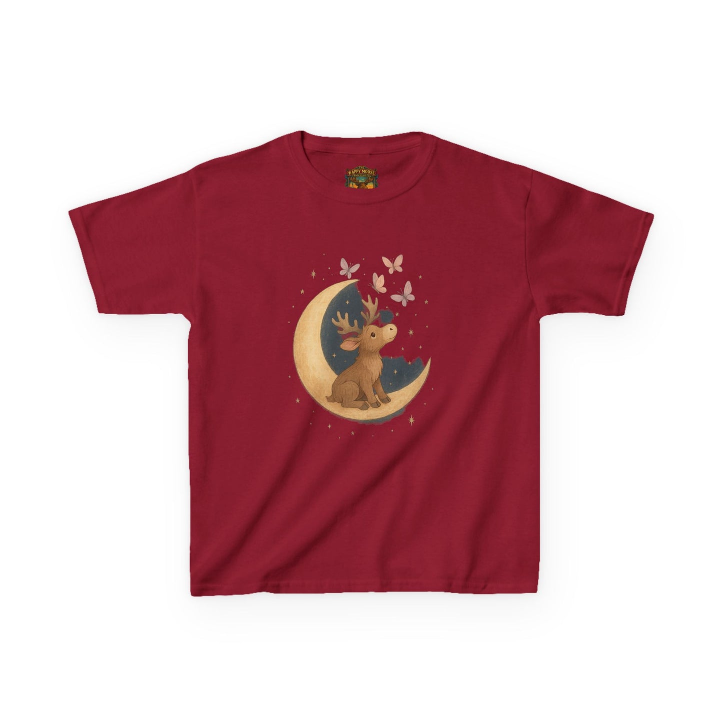 Kids Tee — Cute Puppy on Moon with Butterflies Graphic