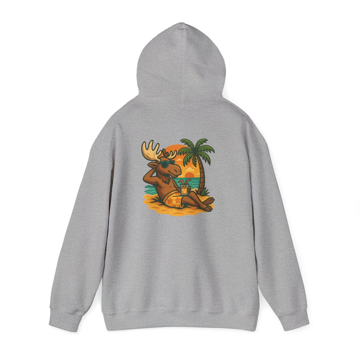 Hoodie — Relaxing Moose Beach Sunset Graphic Hooded Sweatshirt